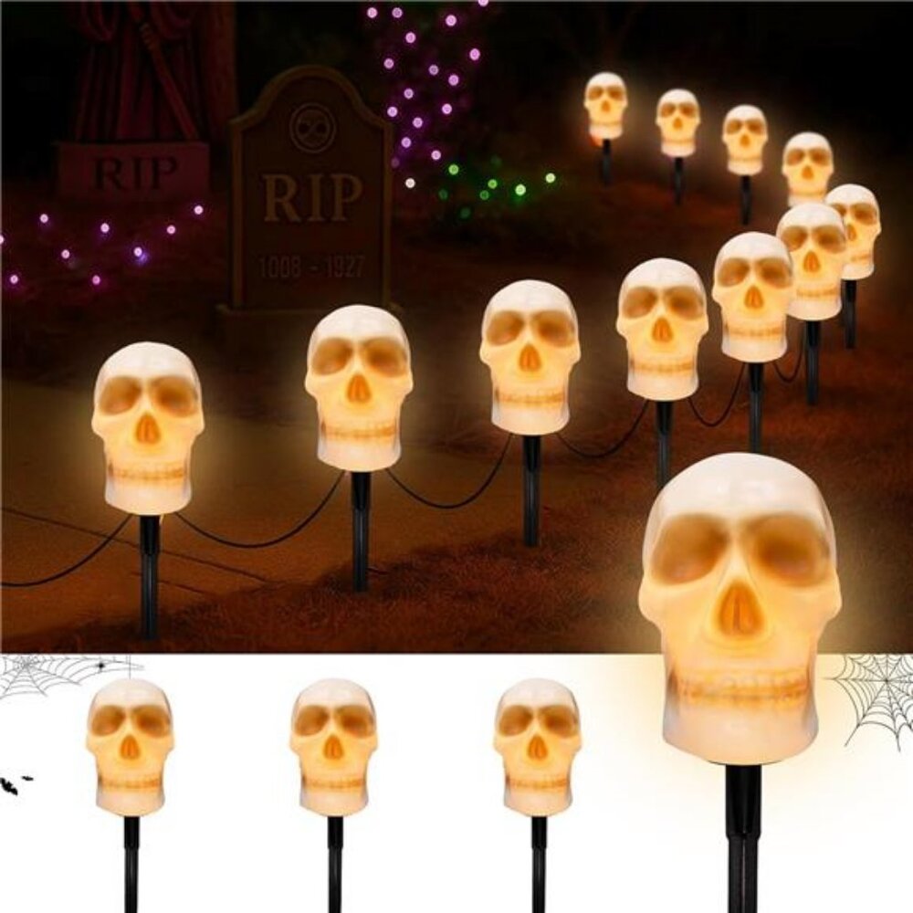 Halloween Pathway Lights Outdoor – Connectable Skull Lights Outdoor with LED C7